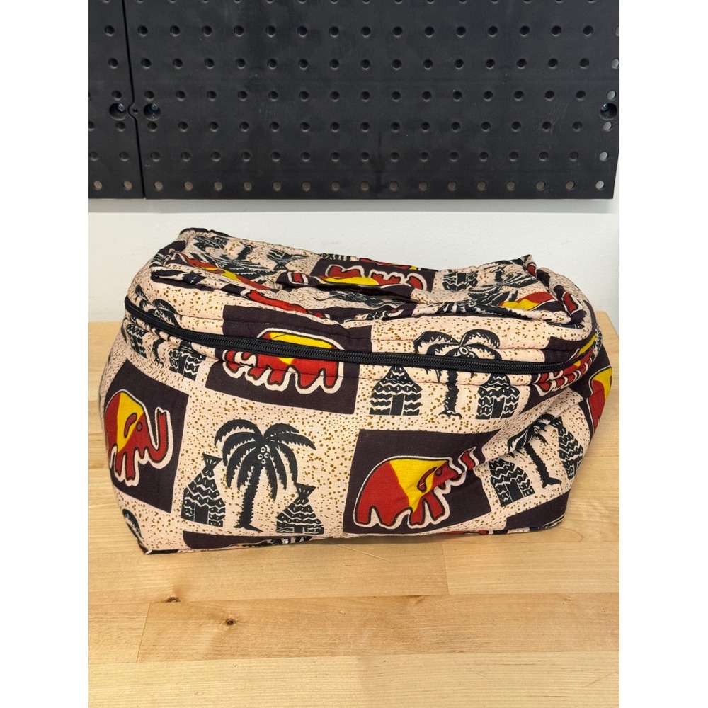 African Print Travel Bag Duffle Carry On Cosmetic Makeup Palm Trees‎ Elephants